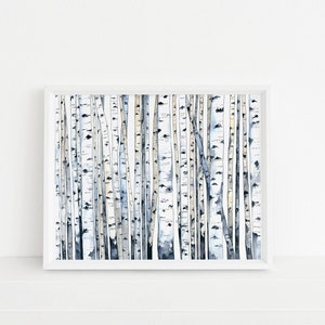 Birch Trees Art Print, Aspen, Tree line, Watercolor, Home Decor
