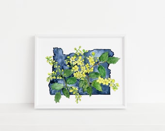 Oregon State Flower Watercolor Art Print - Grape Flower, State Flower, Botanical, Home Decor, Wall Decor