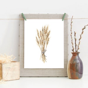 Wheat Watercolor Art Print - Fall Wall Art, Autumn Decor, Thanksgiving, Home Decor, Wheat Stalk, Farmhouse, Harvest, Neutral
