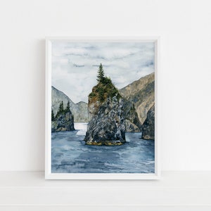 Alaska Fjords Watercolor Art Print - Alaska, Mountains, Fjords, Travel, Inside Passage, Home Decor