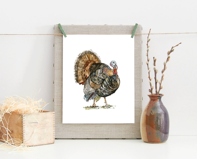 Turkey Watercolor Art Print  Fall Wall Art Autumn Decor image 1