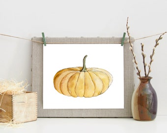Pumpkin Watercolor Art Print - Fall Wall Art, Autumn Decor, Thanksgiving, Home Decor, Gourds