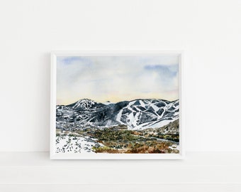 Park City, Utah Watercolor Art Print, Skiing, Mountains, Rustic, Wall Decor, Home Decor, Ski Town