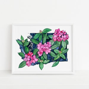 Washington State Flower Watercolor Art Print - Pacific Rhododendron, State Flower, Botanical, Home Decor, Wall Decor