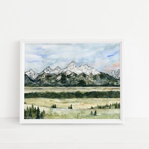 The Tetons Watercolor Art Print, Mountains, Idaho, Wyoming, Teton National Park, Rustic, Wall Decor, Home Decor