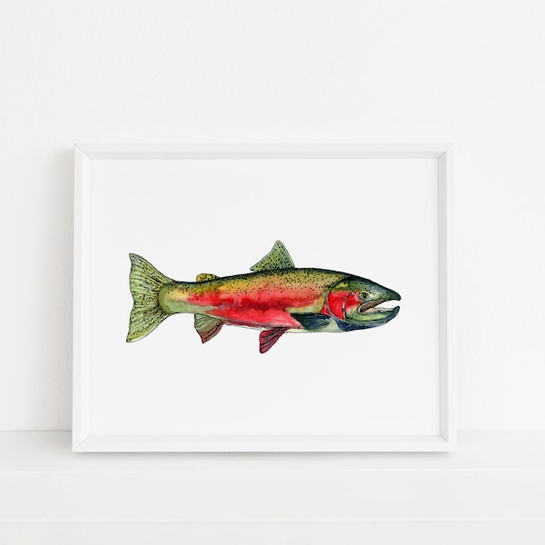 Steelhead Watercolor Art Print- Fish, Fishing, Fly Fishing, Rainbow trout, Home Decor, Fisherman, Wall Decor