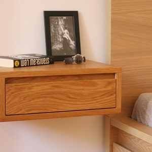 Floating Nightstand with Drawer in Oak / Modern Bedside Table / White Oak / Dark Oak image 2