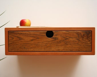 Floating Nightstand Mid Century with Oak Drawer