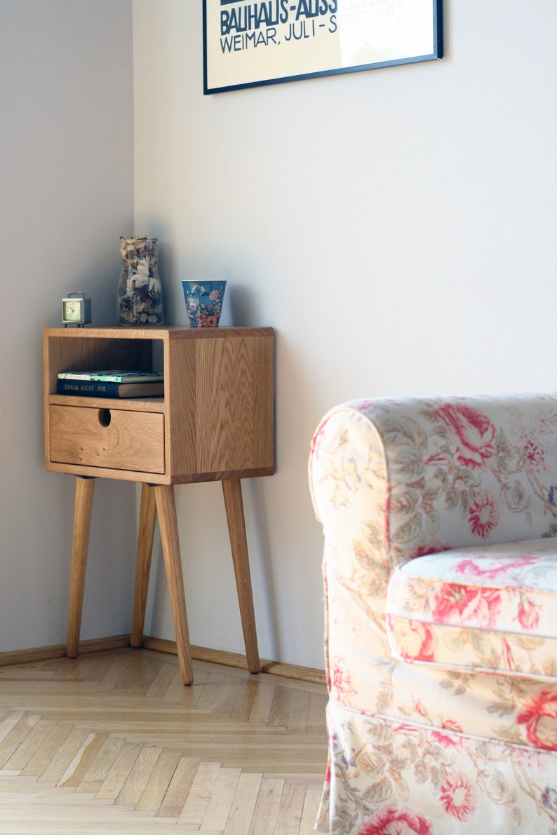 Mid Century Nightstand Bedside Table With Drawer / White Oak / Dark Oak image 7