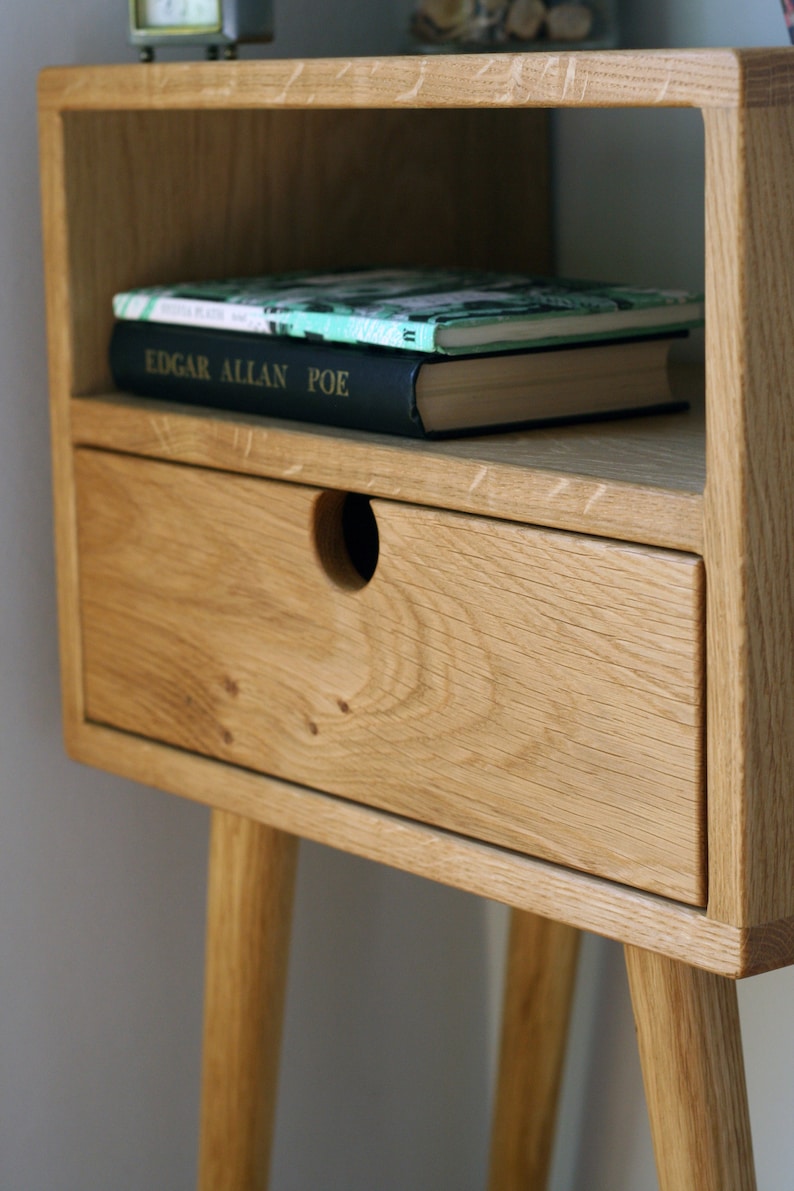 Table de chevet Mid Century avec tiroir / Chêne blanc / Chêne foncé image 10