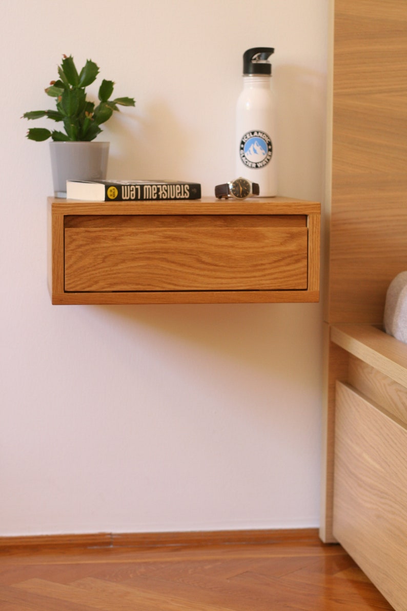 Floating Nightstand with Drawer in Oak / Modern Bedside Table / White Oak / Dark Oak image 7