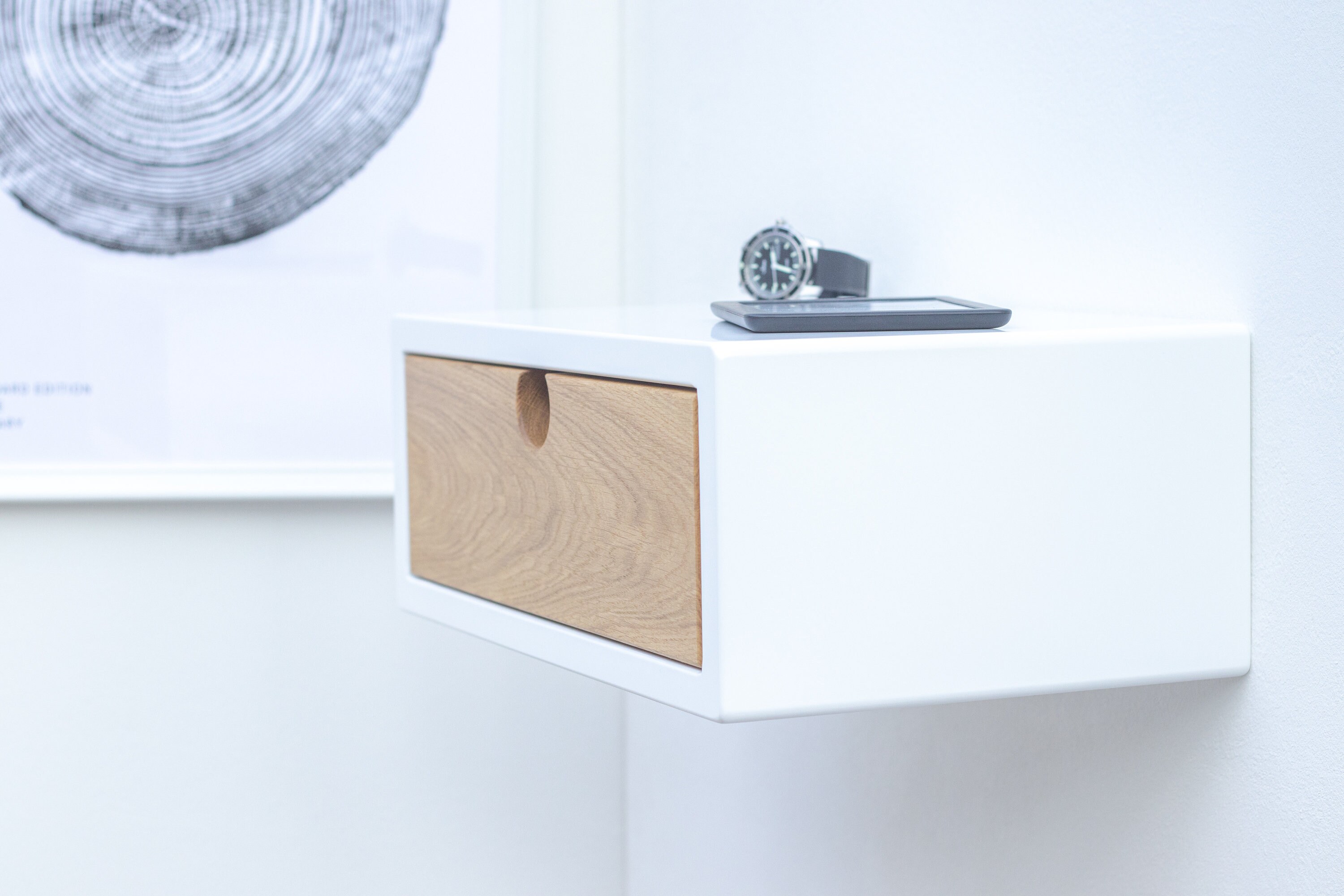 Floating Nightstand White Painted & Oak With Drawer Etsy