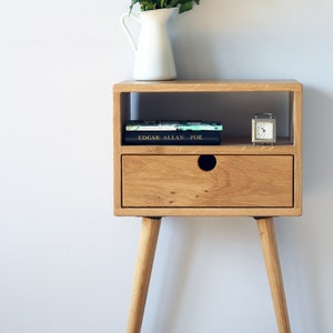 Mid Century Nightstand Bedside Table With Drawer / White Oak / Dark Oak image 6