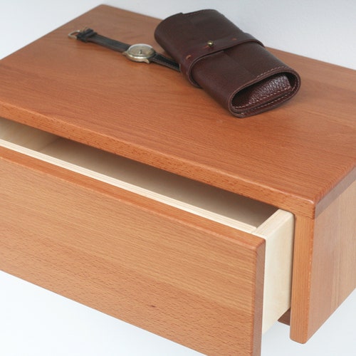 Floating Nightstand Mid Century With Oak Drawer Etsy