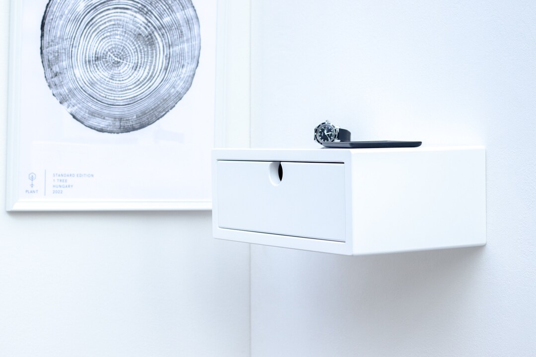 Floating Nightstand White Painted & Oak With Drawer Etsy