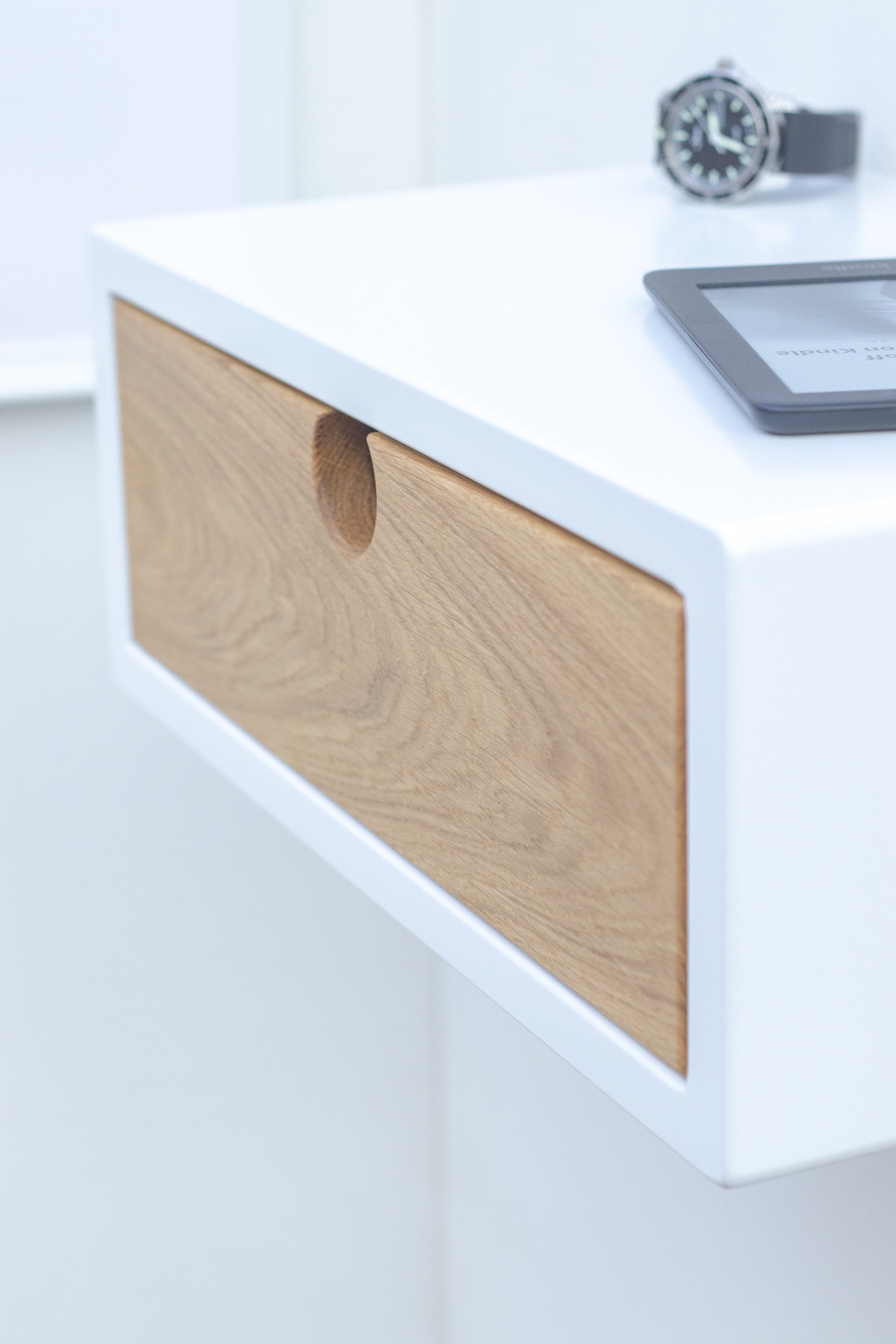 Floating Nightstand White Painted & Oak With Drawer Etsy