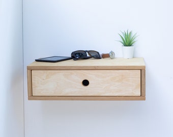 Floating Nightstand with Drawer/ Modern Bedside Table / Hole Cutout Pulls