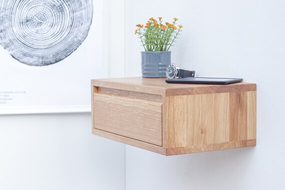 Floating Nightstand Solid Oak White Oak Dark Oak Etsy UK