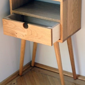 Mid Century Nightstand Bedside Table With Drawer / White Oak / Dark Oak image 8