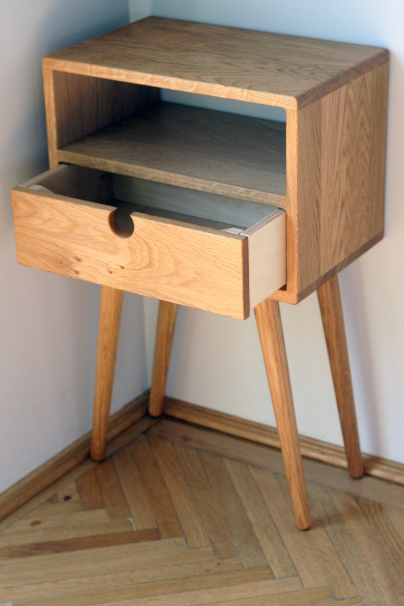 Mid Century Nightstand Bedside Table With Drawer / White Oak / Dark Oak image 8