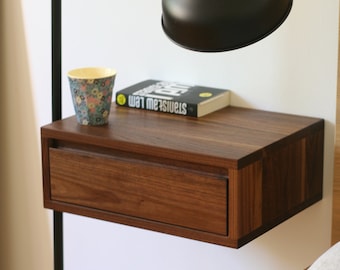 Floating Nightstand with Drawer / Mid Century Modern Bedside Table in Black Walnut