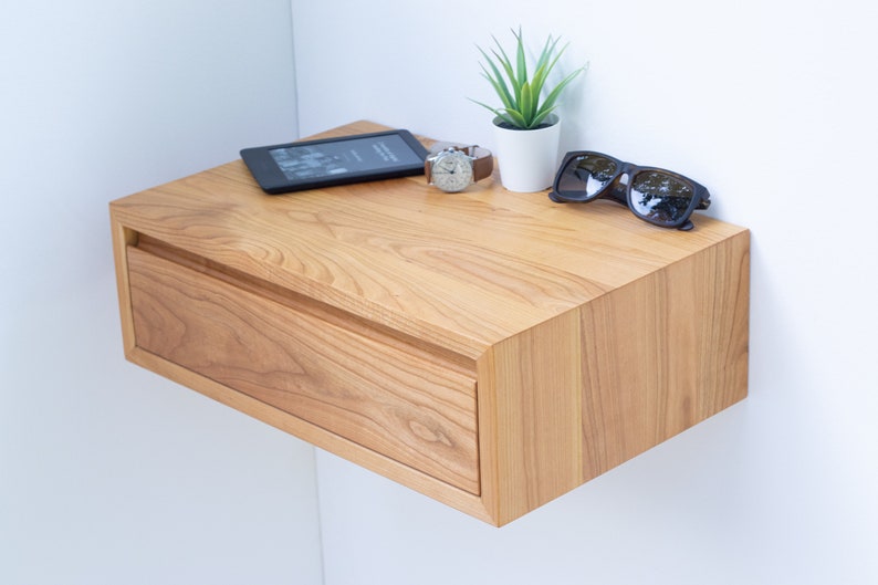 Floating Nightstand Handmade in Solid Walnut / in Solid Cherry image 3