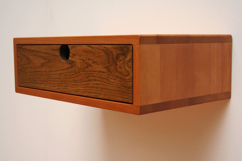 Floating Nightstand Mid Century With Oak Drawer Etsy