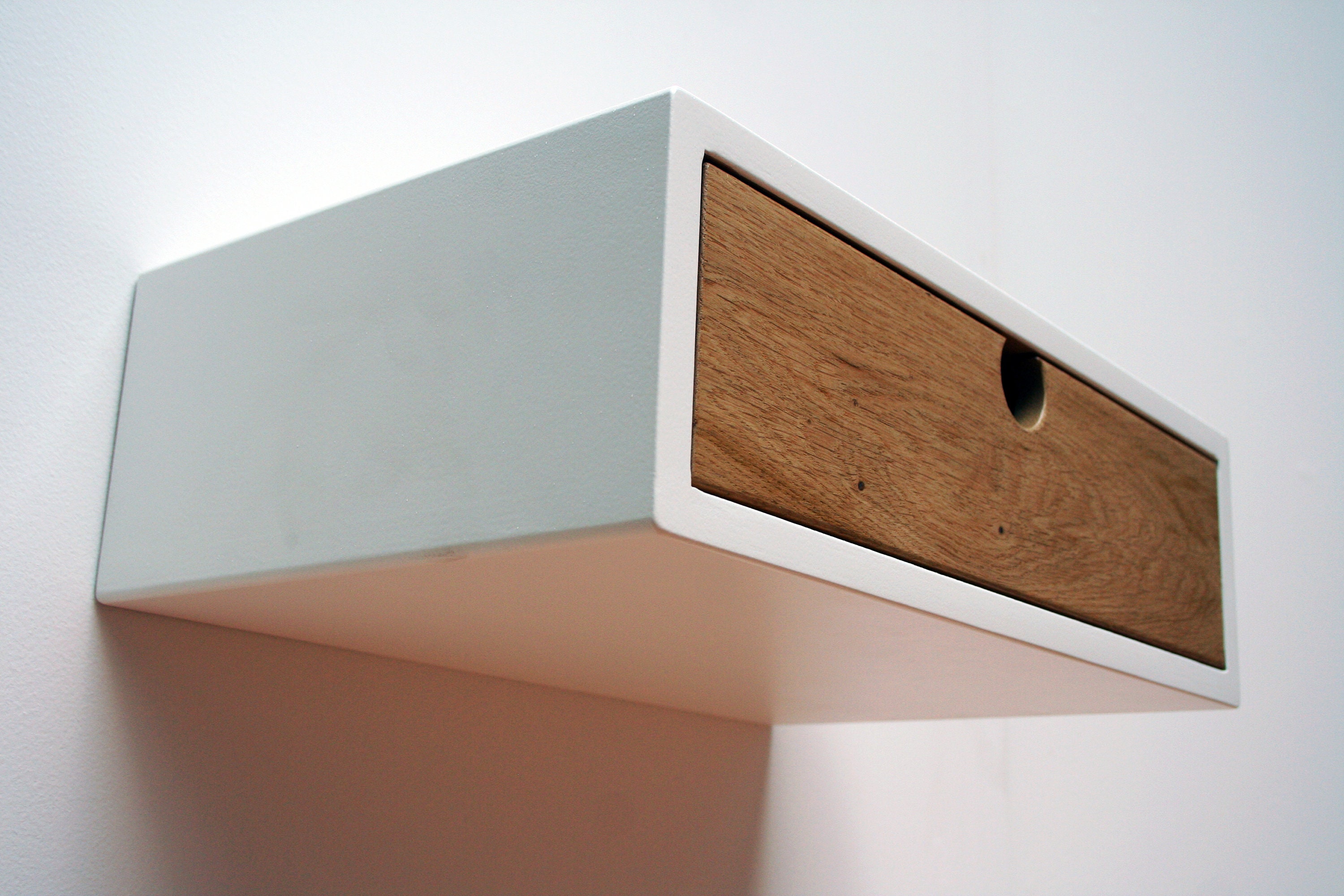 Floating Nightstand White Painted & Oak With Drawer Etsy