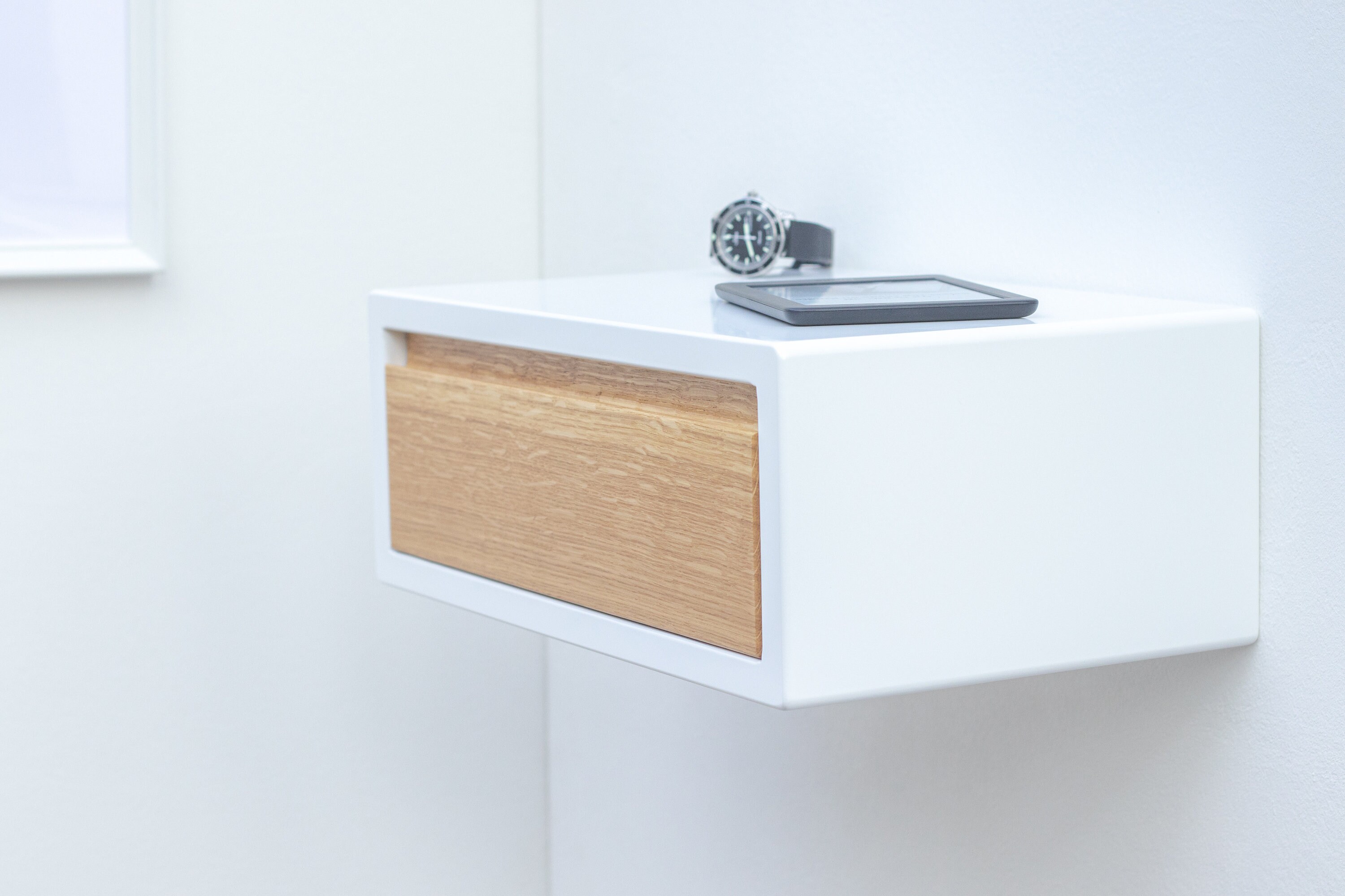 Floating Nightstand White Painted & Oak With Drawer Etsy