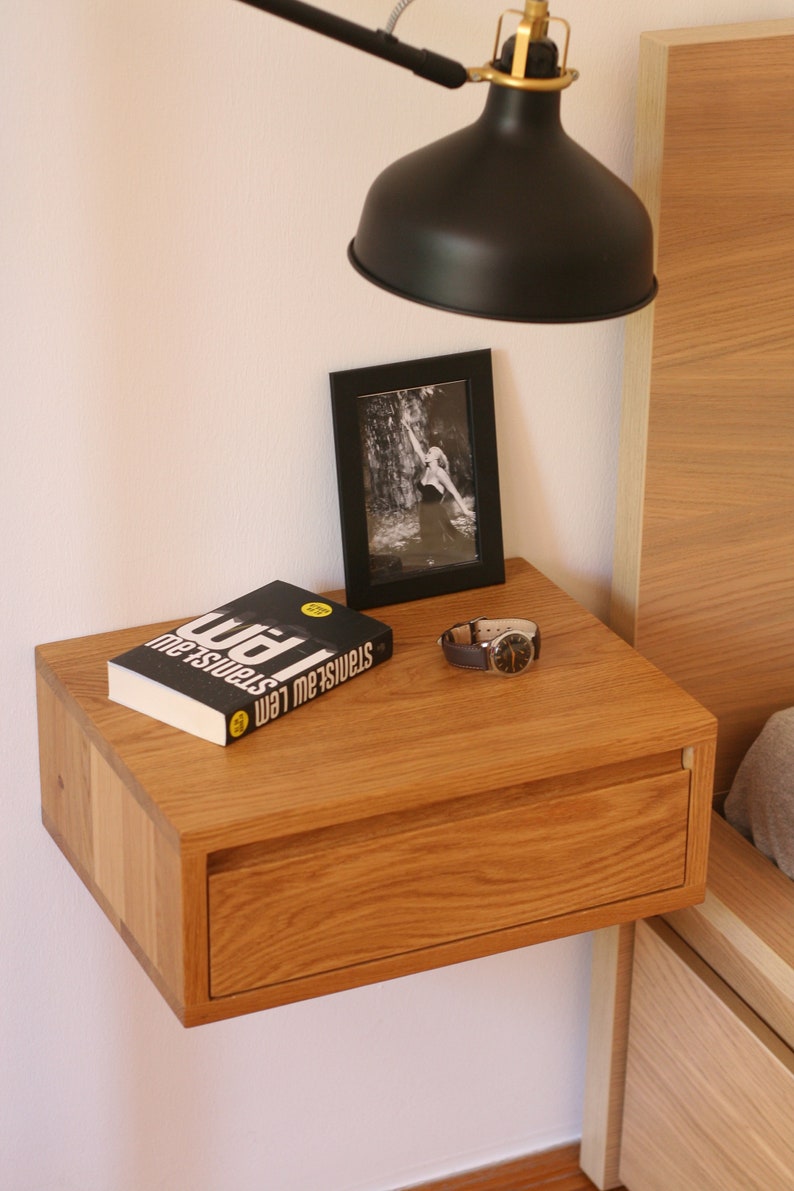 Floating Nightstand with Drawer in Oak / Modern Bedside Table / White Oak / Dark Oak image 3