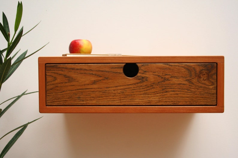 Floating Nightstand Mid Century with Oak Drawer image 1