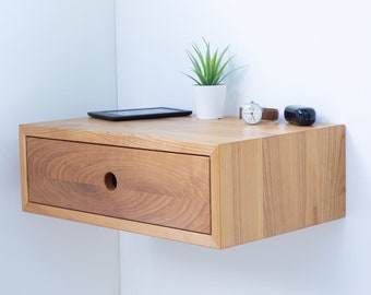 Floating Nightstand with Drawer Mid Century Modern Bedside Table