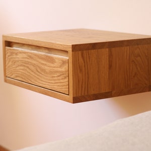 Floating Nightstand with Drawer in Oak / Modern Bedside Table / White Oak / Dark Oak image 1