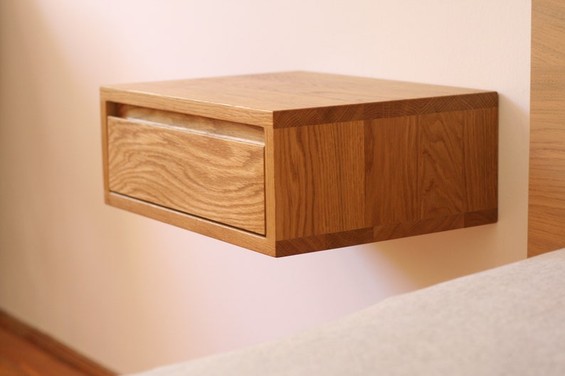 Floating Nightstand with Drawer in Oak / Modern Bedside Table / White Oak / Dark Oak image 1