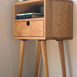 Mid Century Nightstand Bedside Table With Drawer / White Oak / Dark Oak image 5