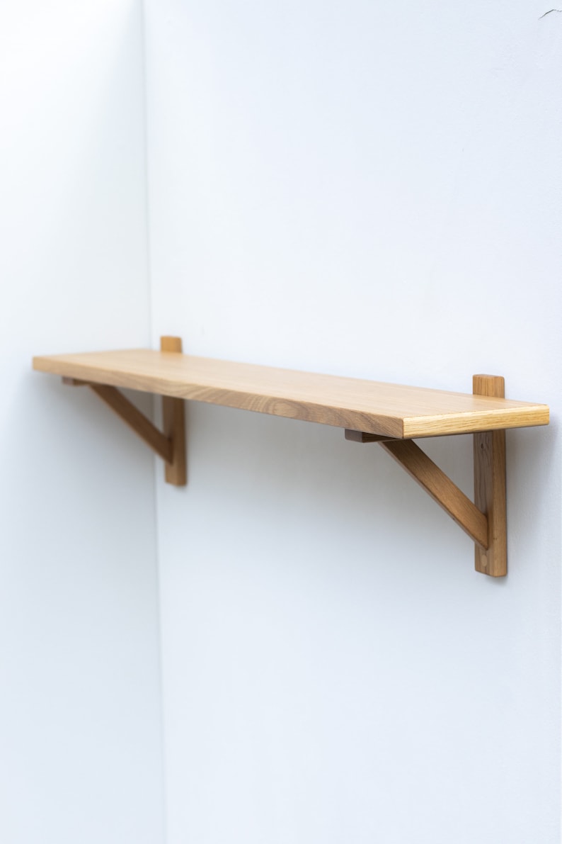 Oak Shelf Rustic Modern Solid Wood Bracket image 1