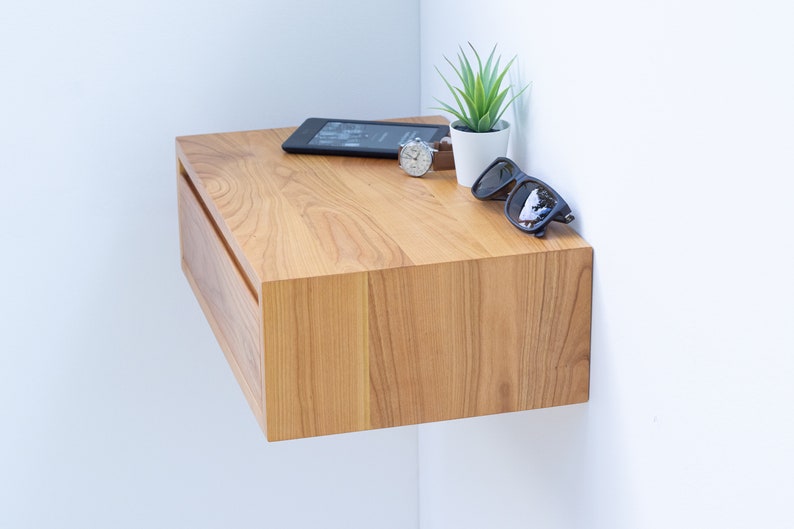 Floating Nightstand Handmade in Solid Walnut / in Solid Cherry image 2