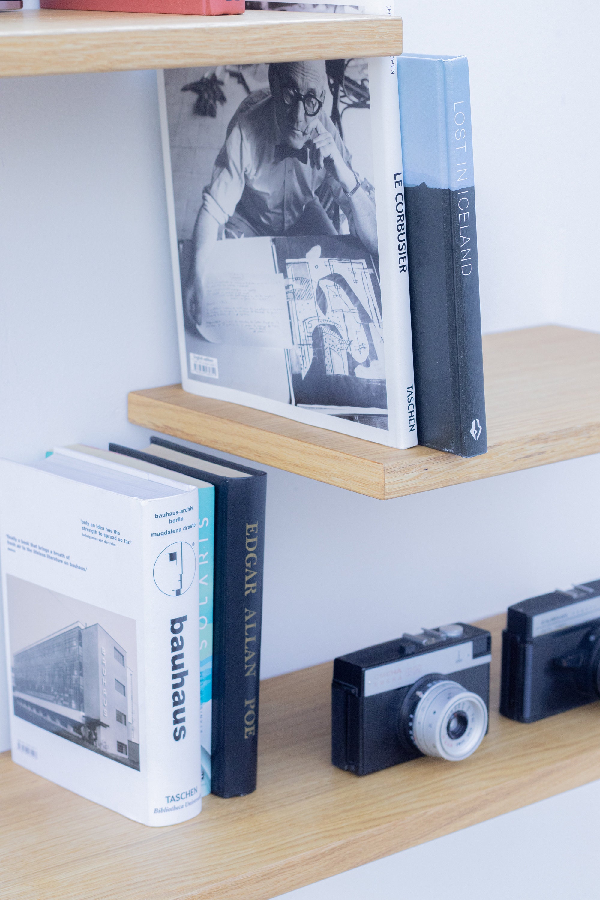 Image showcasing Slim and Minimalist Oak Floating Shelves - Etsy