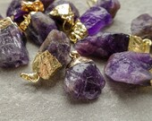 Raw Natural Dark Amethyst Crystal Pendant, Freeform Electroplated Pendant with raw stone, Gemstone Necklace, Nugget Pendant