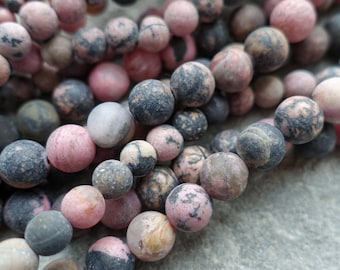 3 Sizes - Natural Frosted Rhodonite Jasper Beads, 4mm 6mm 8mm Gemstone Beads, Matte Round Beads