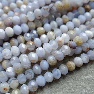 20% Sale 6x4mm Natural Blue Lace Agate Faceted Rondelle Beads, Gemstone Beads, Craft Supplies UK