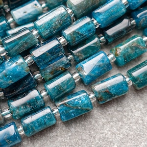 Natural Blue Apatite Tube Beads, 8x11mm Irregular Column Beads, Gemstone Beads UK, Craft Supplies