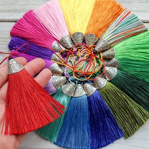 8cm Silk Mala Tassel 24 Colours, Puffy Thread Tassels, Jewelry Making Supplies, Necklace Keyrings Mala Tassel DIY Craft