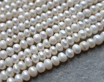 3-5mm Natural Freshwater Pearls Strands, Heishi style Nuggets Shape, Ivory White, gemstone beads UK