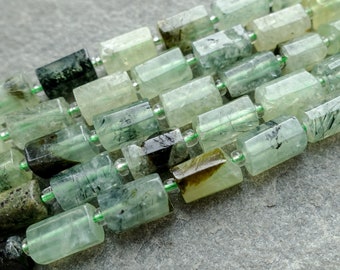 Natural Prehnite Tube Beads, 8x11mm Irregular Column Beads, Gemstone Beads UK, Craft Supplies