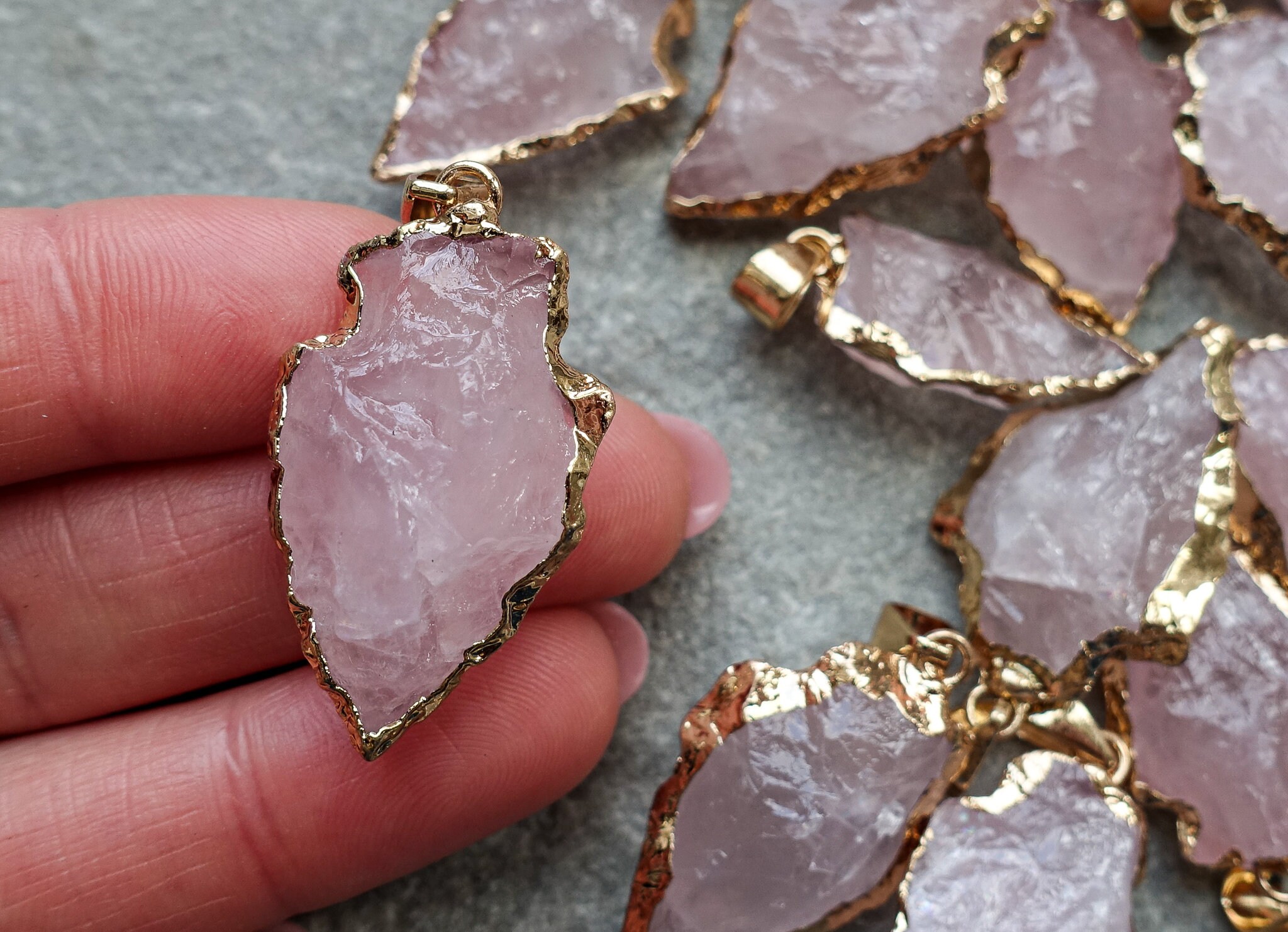 Arrow Raw Natural Pink Quartz Crystal Pendant, Rought Crystal Pendant…