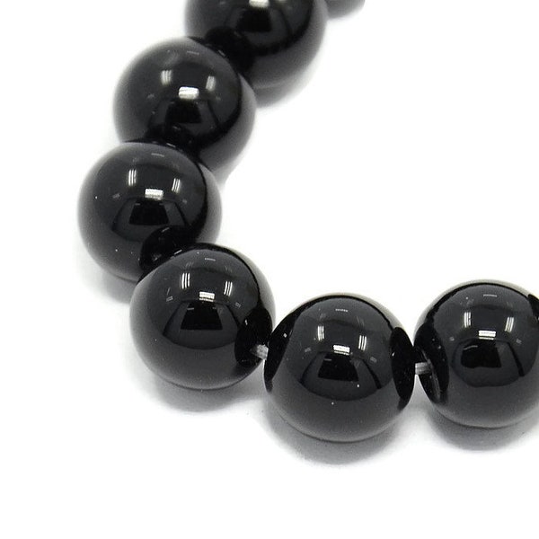 4 Sizes - Natural Black Onyx Agate Grade A Beads, 4mm 6mm 8mm 10mm gemstone beads  10 pcs or strand, craft supplies