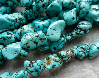 Natural Colored Howlite Nugget Beads, Turquoise Immitation, Strand or 10pcs,  Chunky Statement Beads, gemstone beads