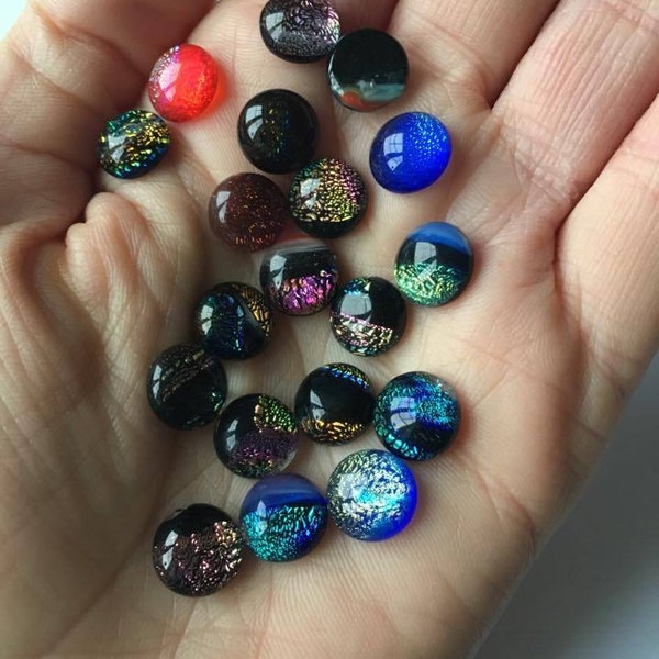 10mm Dichroic Cab multicolor Fused Small glass cabochon mixed colors Cab round 10x10mm 20 pcs