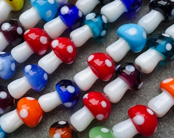 Lampwork Mushroom Glass Beads, 16x12mm Multicolored Color Fungi Beads